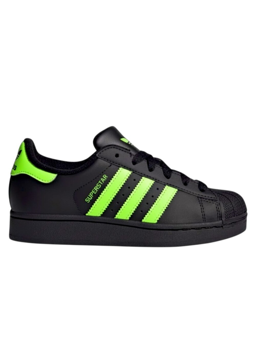 SUPERSTAR ADIDAS II Shell Top Sneakers Black Neon Green Girls WOMENS SIZE 7 - Picture 2 of 7